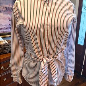 Ralph Lauren White Blouse with Red and Black Stripes
